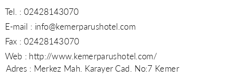 Parus Hotel telefon numaralar, faks, e-mail, posta adresi ve iletiim bilgileri